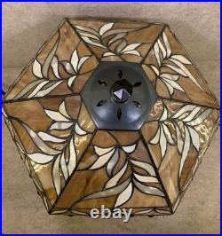 Vtg Tiffany Style Table Lamp Caramel Amber Jeweled Slag Stained Glass 2 Bulb 22 Vtg Tiffany Style Table Lamp Caramel Amber Jeweled Slag Stained Glass 2 Bulb 22