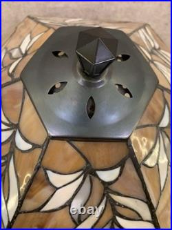 Vtg Tiffany Style Table Lamp Caramel Amber Jeweled Slag Stained Glass 2 Bulb 22 Vtg Tiffany Style Table Lamp Caramel Amber Jeweled Slag Stained Glass 2 Bulb 22