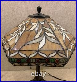 Vtg Tiffany Style Table Lamp Caramel Amber Jeweled Slag Stained Glass 2 Bulb 22 Vtg Tiffany Style Table Lamp Caramel Amber Jeweled Slag Stained Glass 2 Bulb 22