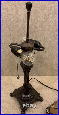 Vtg Tiffany Style Table Lamp Caramel Amber Jeweled Slag Stained Glass 2 Bulb 22 Vtg Tiffany Style Table Lamp Caramel Amber Jeweled Slag Stained Glass 2 Bulb 22