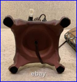Vtg Tiffany Style Table Lamp Caramel Amber Jeweled Slag Stained Glass 2 Bulb 22