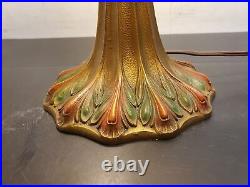 Vtg Victorian Caramel Stain Slag Glass 6 Panel Column Lamp Ornate Nouveau 21