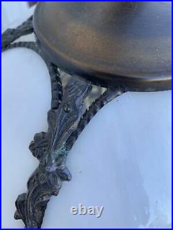 Vtg Wescal Hand Painted Tiffany Style Slag Glass Shade Bronze Frame 13 Diameter