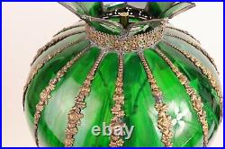 Vtg Wescal Tiffany Style Palm Tree Table Lamp Slag Glass Shade Stained Wood Base