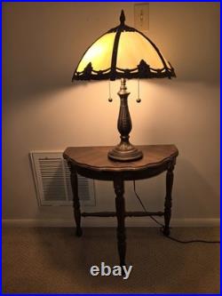 Vtge Dale Tiffany Slag Glass Brass 6 Panel Dual Bulbs/Cords Table Lamp Stunning Vtge Dale Tiffany Slag Glass Brass 6 Panel Dual Bulbs/Cords Table Lamp Stunning