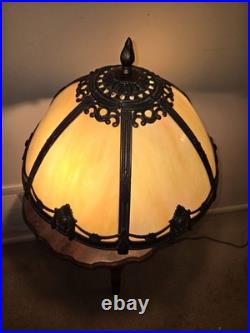Vtge Dale Tiffany Slag Glass Brass 6 Panel Dual Bulbs/Cords Table Lamp Stunning Vtge Dale Tiffany Slag Glass Brass 6 Panel Dual Bulbs/Cords Table Lamp Stunning