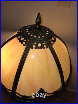 Vtge Dale Tiffany Slag Glass Brass 6 Panel Dual Bulbs/Cords Table Lamp Stunning Vtge Dale Tiffany Slag Glass Brass 6 Panel Dual Bulbs/Cords Table Lamp Stunning