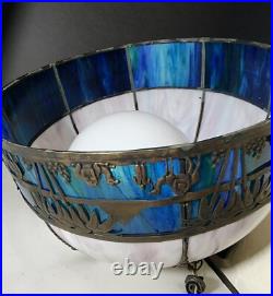 White & Blue Slag Glass Pendant Silhouette Lamp French Egyptian Revival Motif