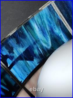 White & Blue Slag Glass Pendant Silhouette Lamp French Egyptian Revival Motif