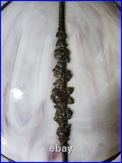 White & Blue Slag Glass Pendant Silhouette Lamp French Egyptian Revival Motif