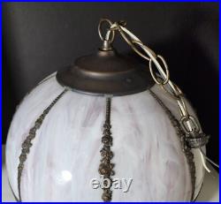 White & Blue Slag Glass Pendant Silhouette Lamp French Egyptian Revival Motif