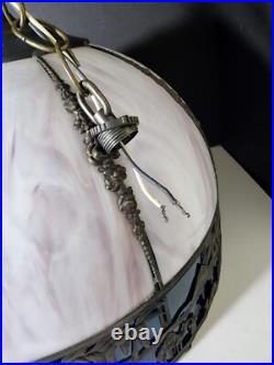 White & Blue Slag Glass Pendant Silhouette Lamp French Egyptian Revival Motif