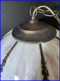 White & Blue Slag Glass Pendant Silhouette Lamp French Egyptian Revival Motif