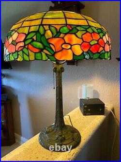Wilkinson Leaded Slag Stained Glass Floral Boarder Table Lamp Handel Era
