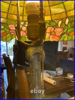 Wilkinson Leaded Slag Stained Glass Floral Boarder Table Lamp Handel Era