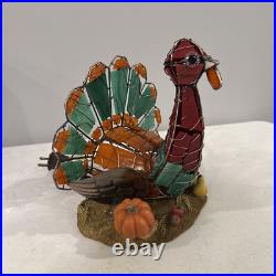 Wired Stained Slag Glass Thanksgiving Holiday Turkey Light Lamp Copper Wings 9'