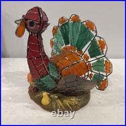 Wired Stained Slag Glass Thanksgiving Holiday Turkey Light Lamp Copper Wings 9'