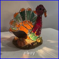 Wired Stained Slag Glass Thanksgiving Holiday Turkey Light Lamp Copper Wings 9'