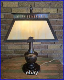 Working Antiq/vtg Mission Arts & Crafts Caramel Slag Glass 4 Light Table Lamp Working Antiq/vtg Mission Arts & Crafts Caramel Slag Glass 4 Light Table Lamp
