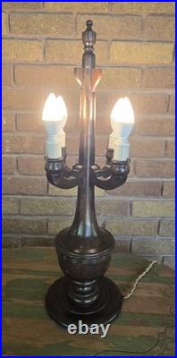 Working Antiq/vtg Mission Arts & Crafts Caramel Slag Glass 4 Light Table Lamp
