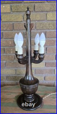 Working Antiq/vtg Mission Arts & Crafts Caramel Slag Glass 4 Light Table Lamp