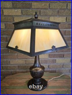 Working Antiq/vtg Mission Arts & Crafts Caramel Slag Glass 4 Light Table Lamp Working Antiq/vtg Mission Arts & Crafts Caramel Slag Glass 4 Light Table Lamp