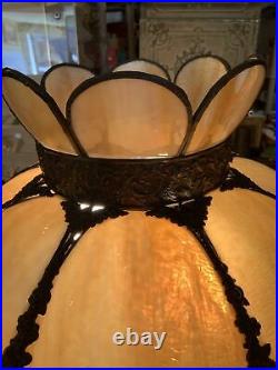Works! Vintage Large Carmel Slag Curved Panel Glass Table Lamp
