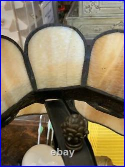 Works! Vintage Large Carmel Slag Curved Panel Glass Table Lamp
