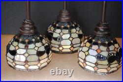 (set Of 3) Vintage Stained Slag Glass Ceiling Mount Pendant Lights